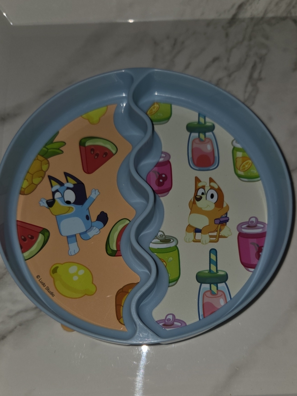 Kids Divided Dinner Plate - Light Blue Cartoon Snack Tray